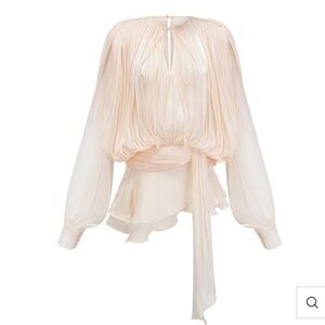 Pleated Long-Sleeve Mini Dress in Soft Cream never been worn